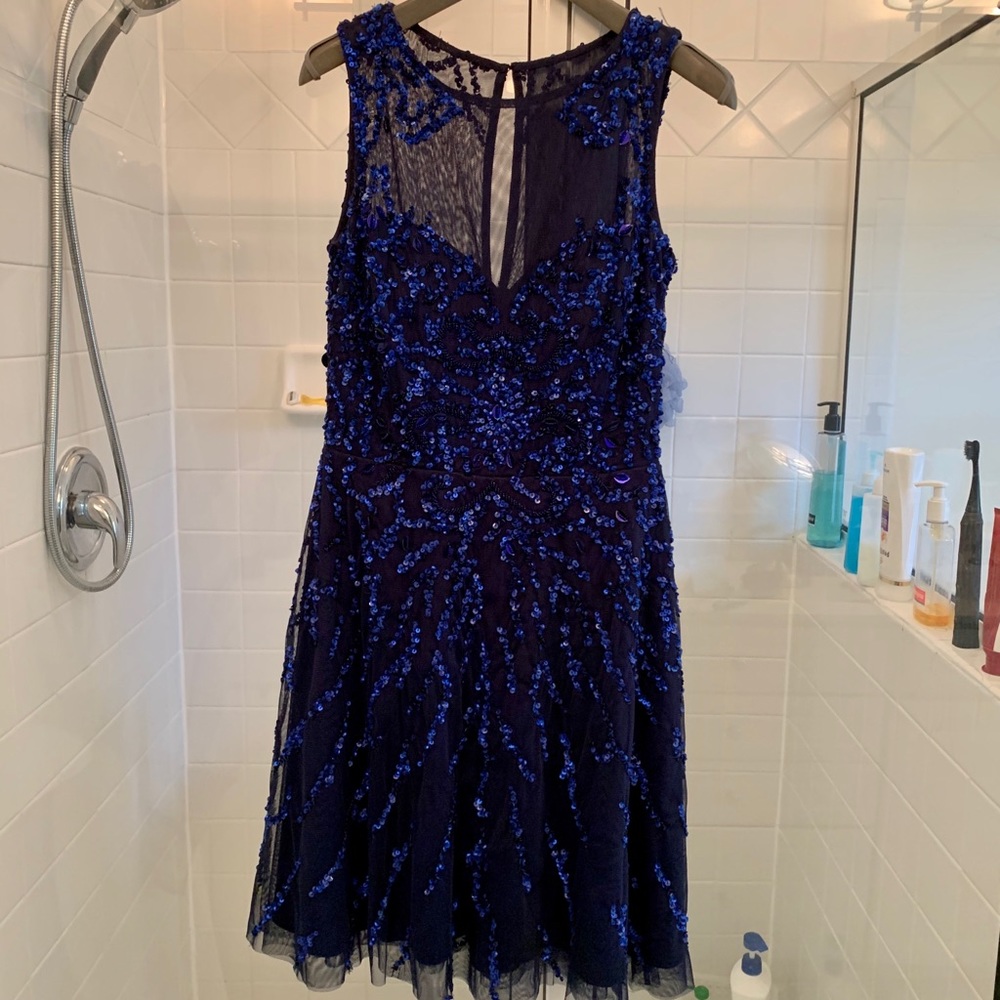 Blue Sequin Aidan Mattox Dress